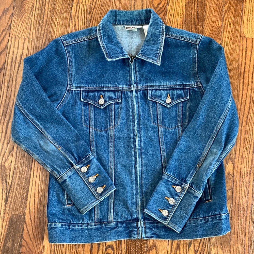 BILL BLASS | Vintage (80s) Jean Jacket w/ Zipper and Deep 3-button Cuffs | Sz M
